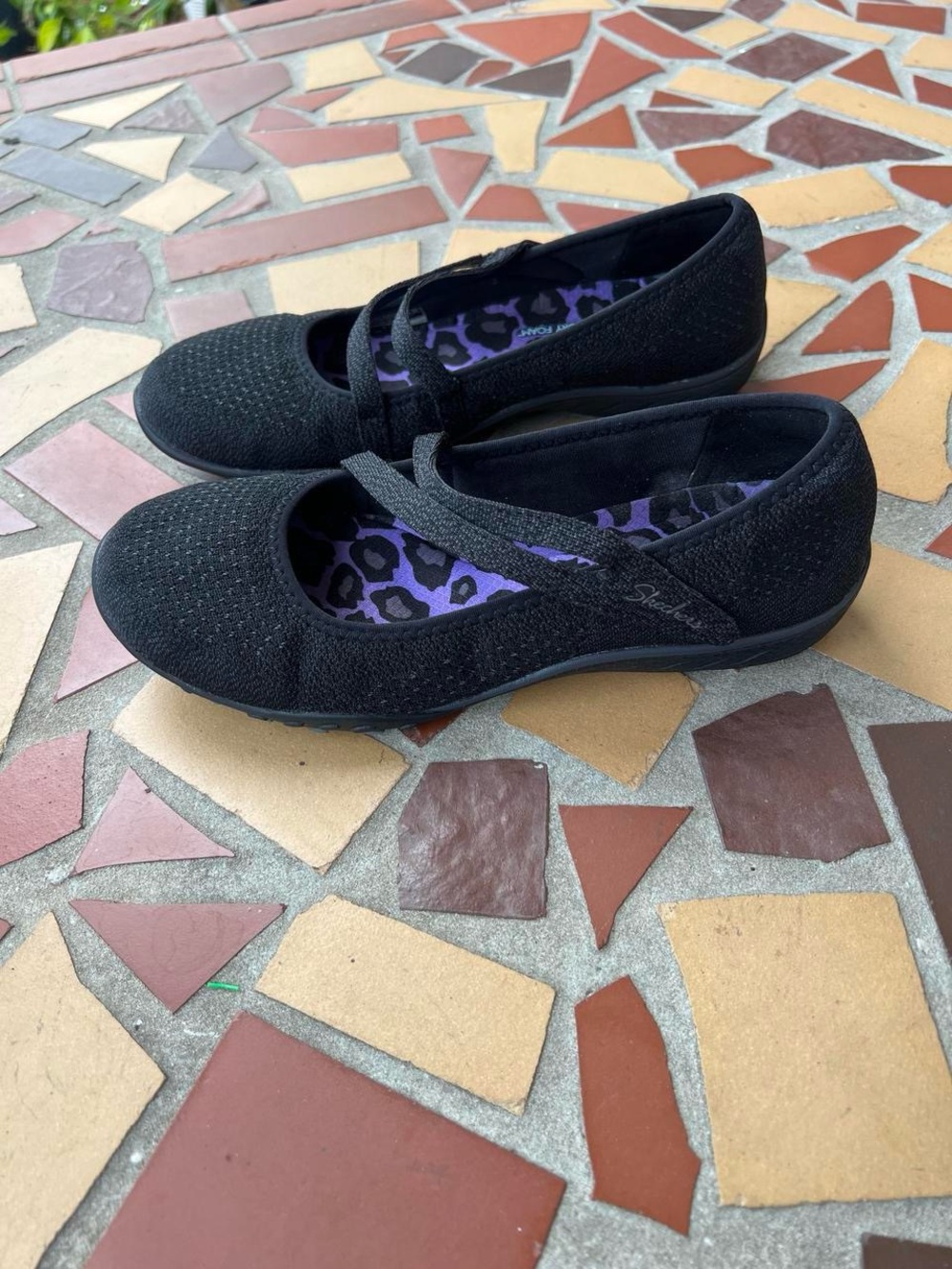 Skechers Black Mary Jane Flats with Purple Memory Foam Insole